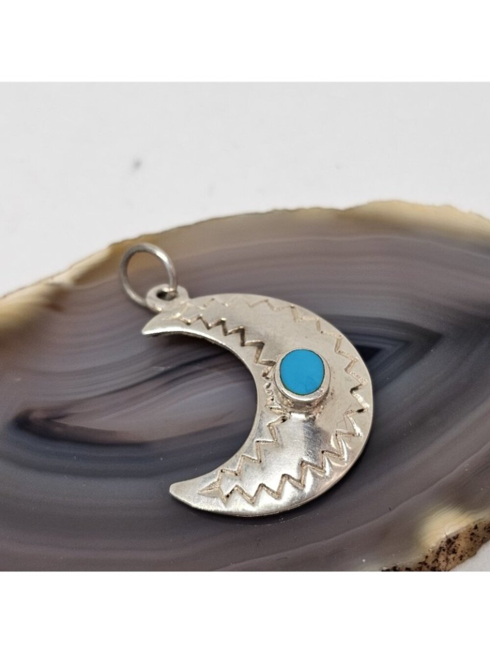 Sterling Silver 925 Crescent Moon Turquoise Stone Charm Pendant Southwestern - Picture 6 of 9